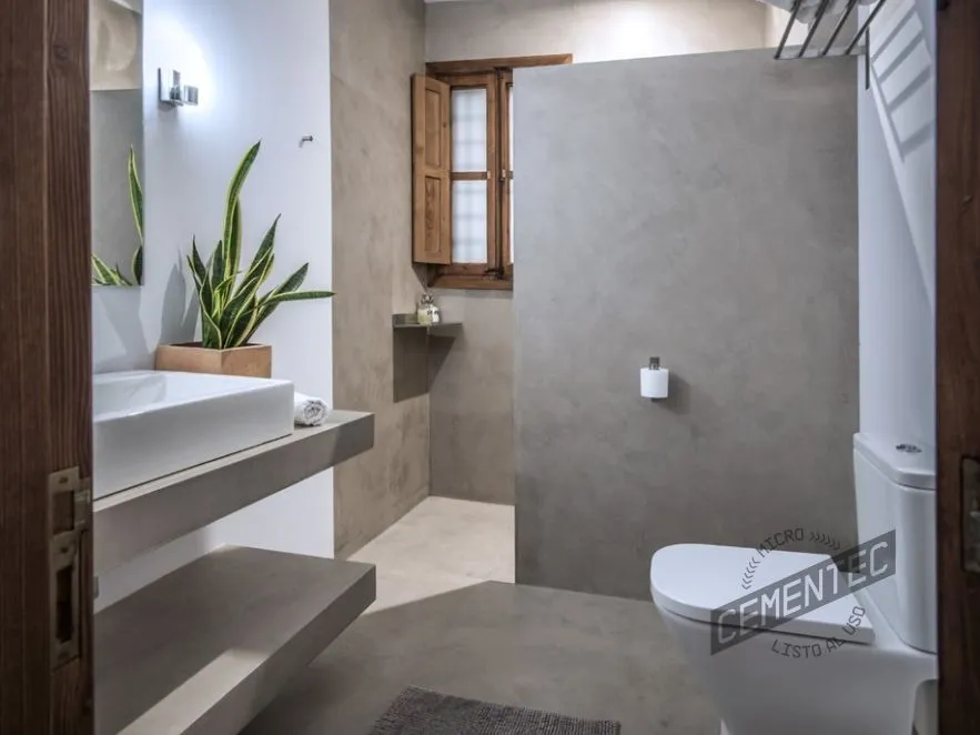 Bathroom walls applied in Cementec ready-to-use microcement.